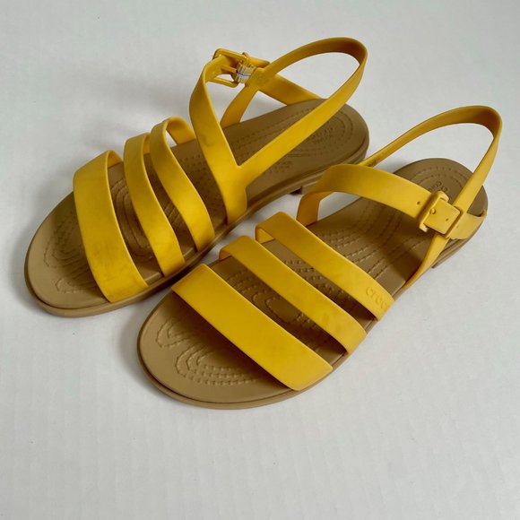 Crocs Tulum Strappy Sandals Size 6 Canary Yellow/Tan 206107 Adjustable Buckle - Picture 7 of 11